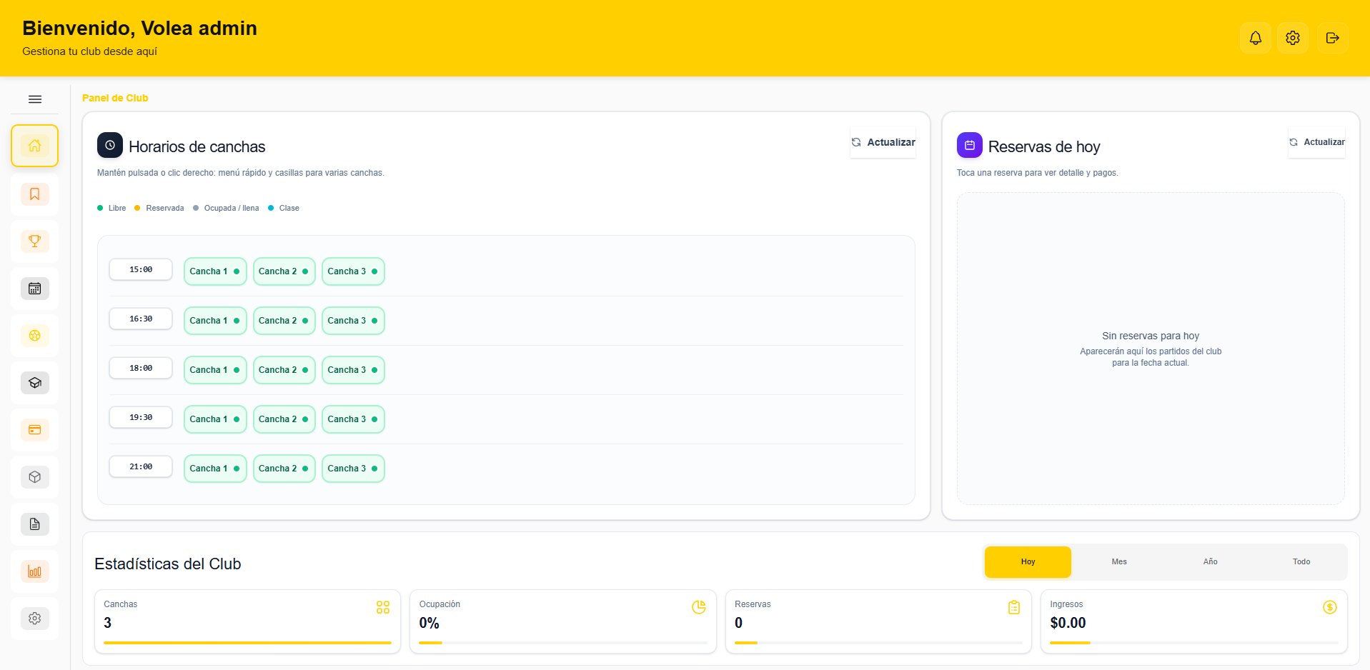 Volea Admin Dashboard Screenshot